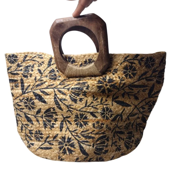 Anthropologie Dominique Jute Tote Bag Antik Kraft beach bag - Picture 2 of 11